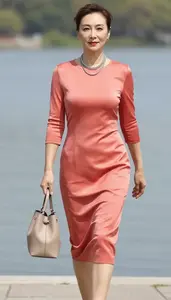 Satin Tea Length Dress Stock Photo Coral Fashion