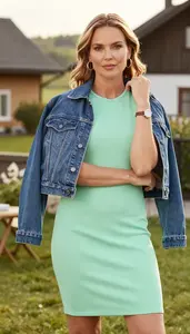 Scandinavian Woman Woman In Late 30s In Mint Green Breathable Summer Dress