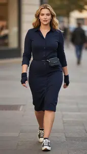Snap Button Dress Stock Photo Navy Blue Fashion