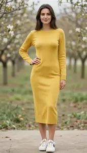 Sophisticated Woman In Mid 20s Woman In Knit Midi Dress