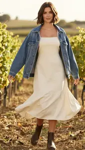 Square Neckline Casual Dress Stock Photo Cream Fashion