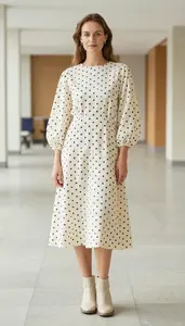 Statement Piece Styling Polka Dot Midi Fashion Stock Photo
