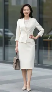 Streetwear Style Cream Formal Work Dress Fashion
