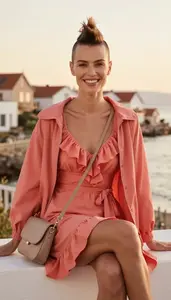 Stylish Woman In Ruffle Sundress Stock Photo
