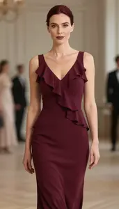 Tailored Fit Chiffon Ruffle Evening Dress Luxury Fashion Fashion
