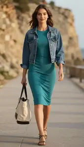 Teal Lightweight Summer Dress For Women Fashion Stock Photo