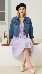 Three Quarter Sleeve Summer Dress Stock Photo Lavender Fashion