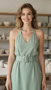 Timeless Classic Sage Green Halter Neckline Casual Dress Fashion