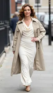 Timeless Woman In 40s Woman In Draped Maxi Dress