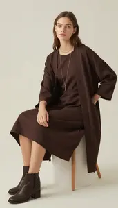 Tonal Styling A Line Casual Dress Fashion Stock Photo