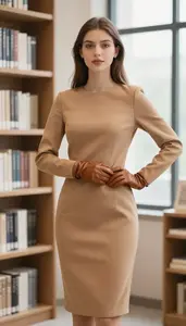 Tonal Styling Solid Midi Dress Fashion Stock Photo