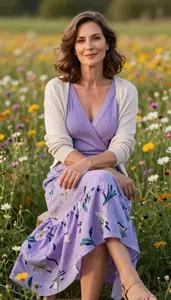 Vibrant Print Dress Stock Photo Lavender Fashion