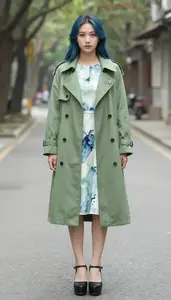 Watercolor Print Dress Stock Photo Forest Green Fashion