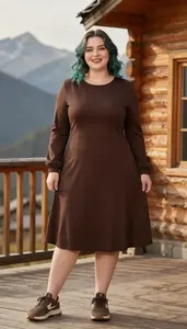 Woman In Early 30s Stunning Woman In Chocolate Brown Elegant Winter Dress