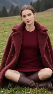 Woman In Early 30s Stylish Woman In Burgundy Crew Neck Sweater Dress