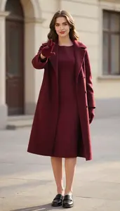 Woman In Early 20s Timeless Woman In Burgundy Fit And Flare Dress