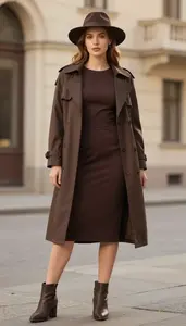 Woman In Early 20s Woman In Early 20s In Chocolate Brown Retro Style Dress