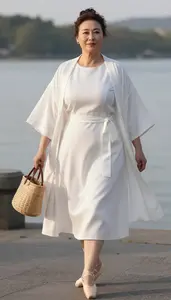 Woman In 50s Fabulous Woman In White Belted Summer Dress