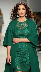 Woman In 50s Graceful Woman In Emerald Green Lace Front Dress