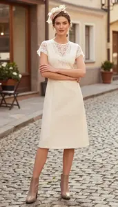 Woman In Late 20s Charming Woman In Cream Color Block Dress