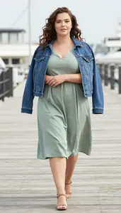 Woman In Mid 20s Charming Woman In Sage Green Airy Dress