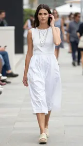 Woman In Mid 30s Stylish Woman In White Cotton Blend Dress