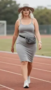 Woman In Mid 20s Woman In Mid 20s In Grey Athletic Dress Fashion Stock Photo