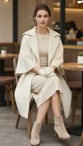 Woman In Mid 20s Woman In Mid 20s In Cream Warm Winter Dress Fashion Stock Photo