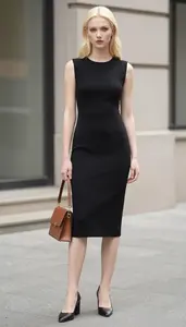 Woman In Mid 20s Woman In Mid 20s In Black Sheath Cocktail Dress Fashion Stock