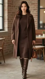 Woman In Mid 30s Woman In Mid 30s In Chocolate Brown Cozy Knit Dress Fashion
