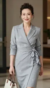 Woman In 50s Well Dressed Woman In Grey Professional Wrap Dress
