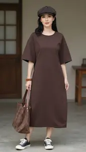 Woman In 40s Woman In 40s In Chocolate Brown Day Dress Fashion Stock Photo