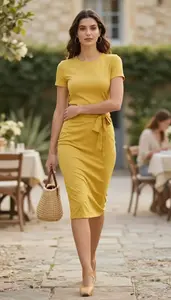Womens Tie Waist Tea Dress Timeless Style