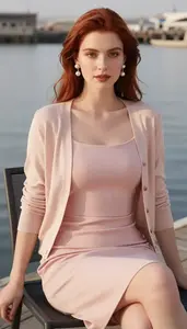 Young Professional Poised Woman In Blush Pink Lightweight Summer Dress