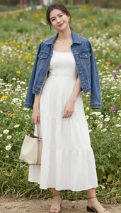 Young Professional Woman Balanced Proportions Tiered Maxi Dress