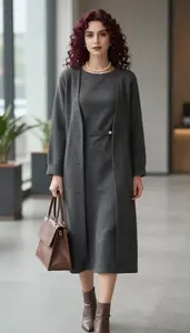 Young Professional Woman Bold Accent Styling Midi Cocktail Dress