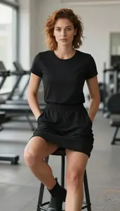 Young Woman In 20s Chic Woman In Black Athletic Dress