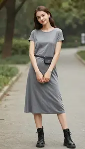 Young Woman In 20s Stylish Woman In Grey Performance Dress