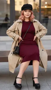 Young Woman In 20s Woman Minimalist Outfit Knit Midi Dress