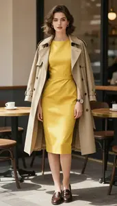 Young Woman In 20s Woman Color Blocking Retro Tea Length Dress