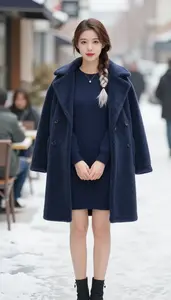 Young Woman In 20s Young Woman In 20s In Navy Blue Sweater Dress Fashion Stock