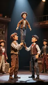 Acrobat Operating Puppets On A On A Comedy Club Stage At Work Location