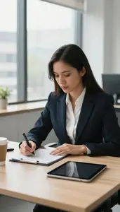 Administrative Assistant Writing A Business Proposal In A Recruitment Office
