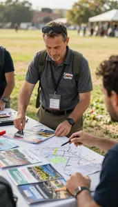 Adventure Tour Guide Coordinating A Resort Activity On A City Street Tour At