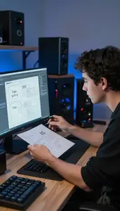 Agile Coach Creating Wireframes On A In A Gaming Development Studio At Work