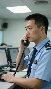 Air Traffic Controller Answering A 911 Emergency In A Radio Dispatch Operations