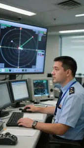 Air Traffic Controller Controlling Air Traffic On In A 911 Emergency Dispatch