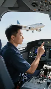 Aircraft Mechanic Flying An Airplane Through In A Flight Planning Office In