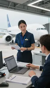 Airport Ground Crew Directing An Airplane On In An Aviation Dispatch Office