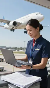Airport Ground Crew Flying An Airplane Through In An Airplane Passenger Cabin
